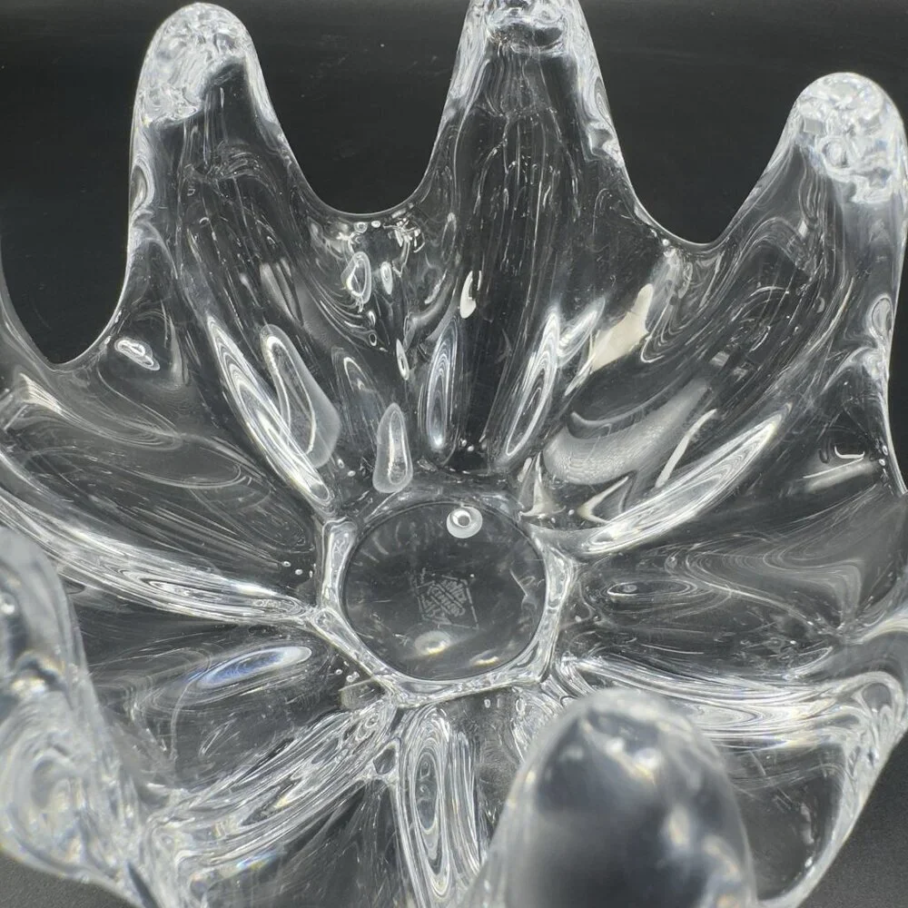 Vannes Clear Crystal France‎ Le Chatel Abstract Freeform Art Glass Bowl Signed